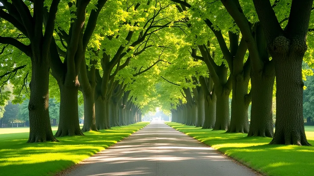 Tree-lined avenue at Castletown House with mature oak trees on both sides creating natural canopy