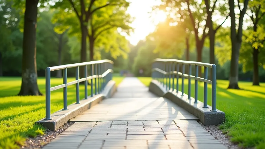 Accessible park infrastructure showing ramp and paved pathway meeting accessibility standards
