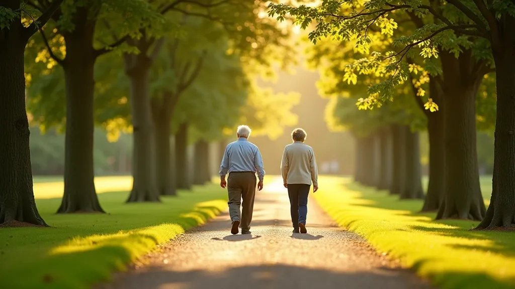 Senior walkers enjoying peaceful parkland trails with mature trees and open meadows at Castletown House